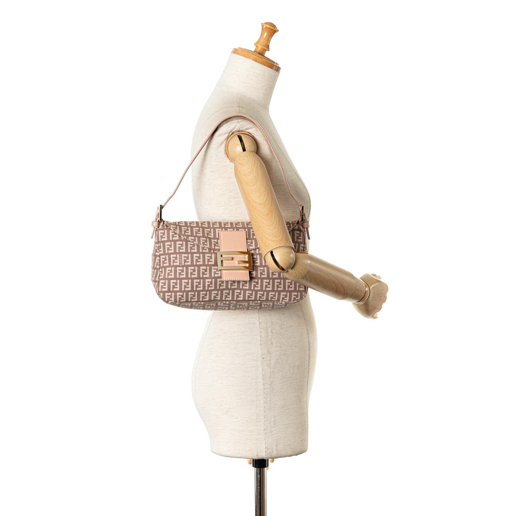 Fendi Zucchino Canvas Double Flap Shoulder Bag (SHG-8kx2Pu)