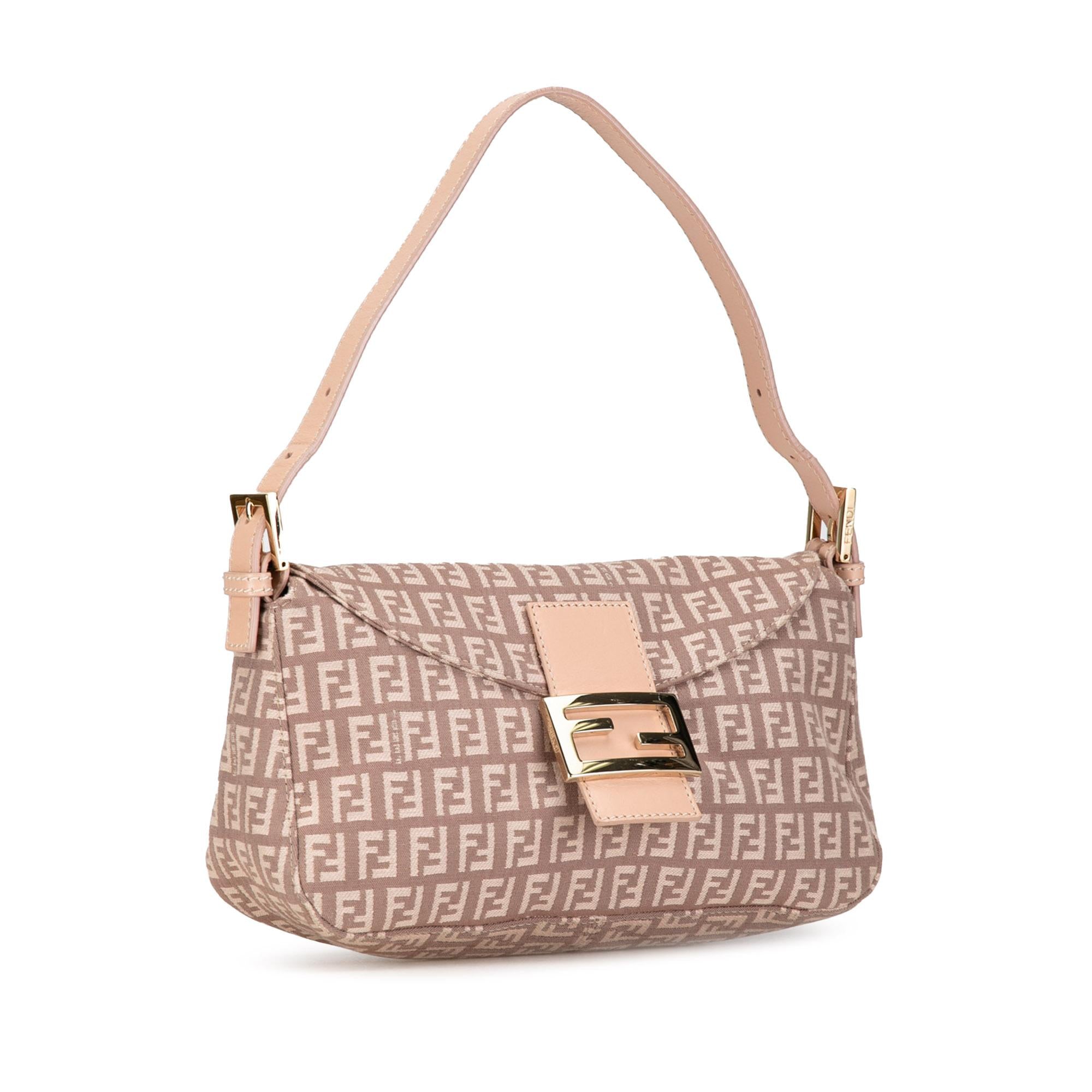 Fendi Zucchino Canvas Double Flap Shoulder Bag (SHG-8kx2Pu)