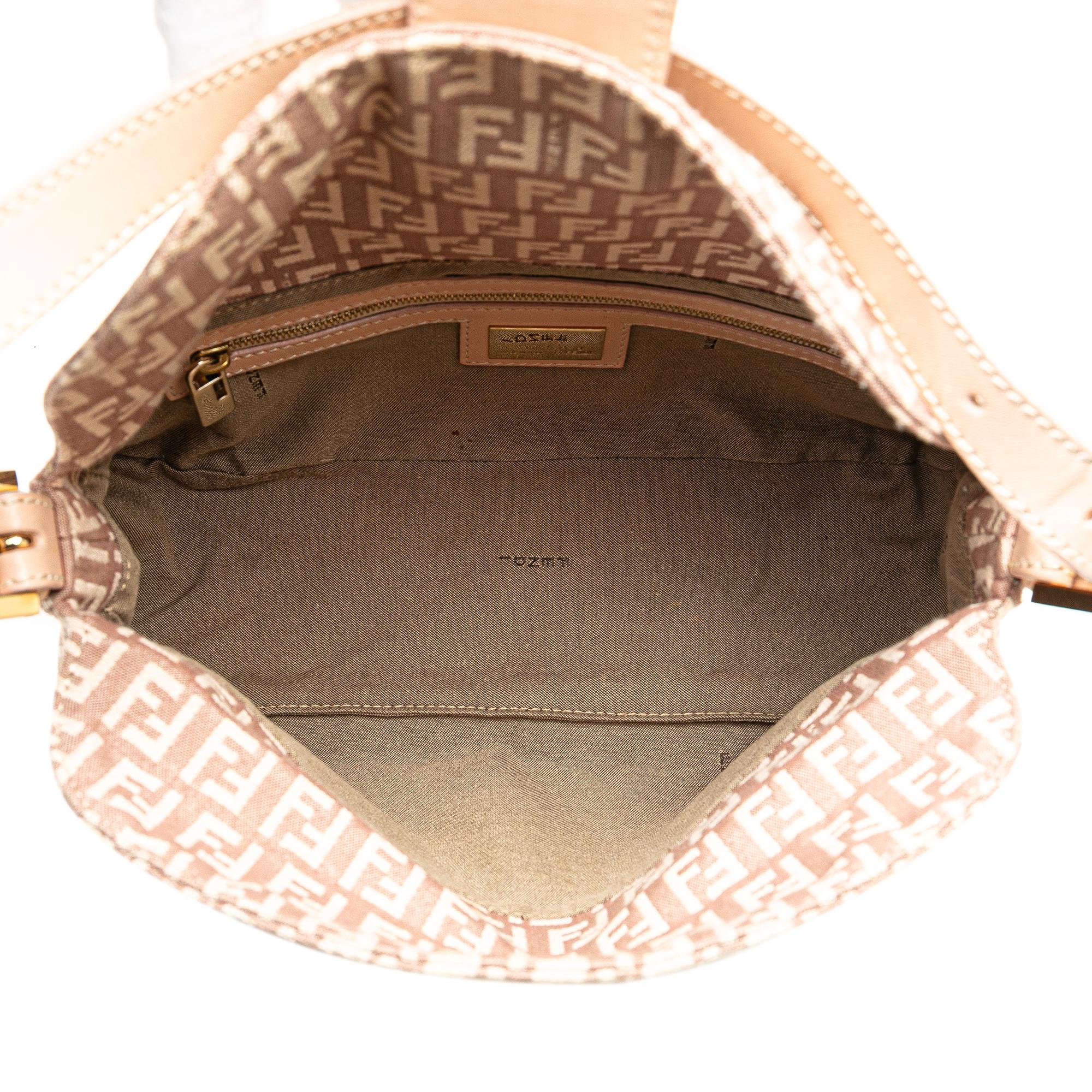 Fendi Zucchino Canvas Double Flap Shoulder Bag (SHG-W6URSq)