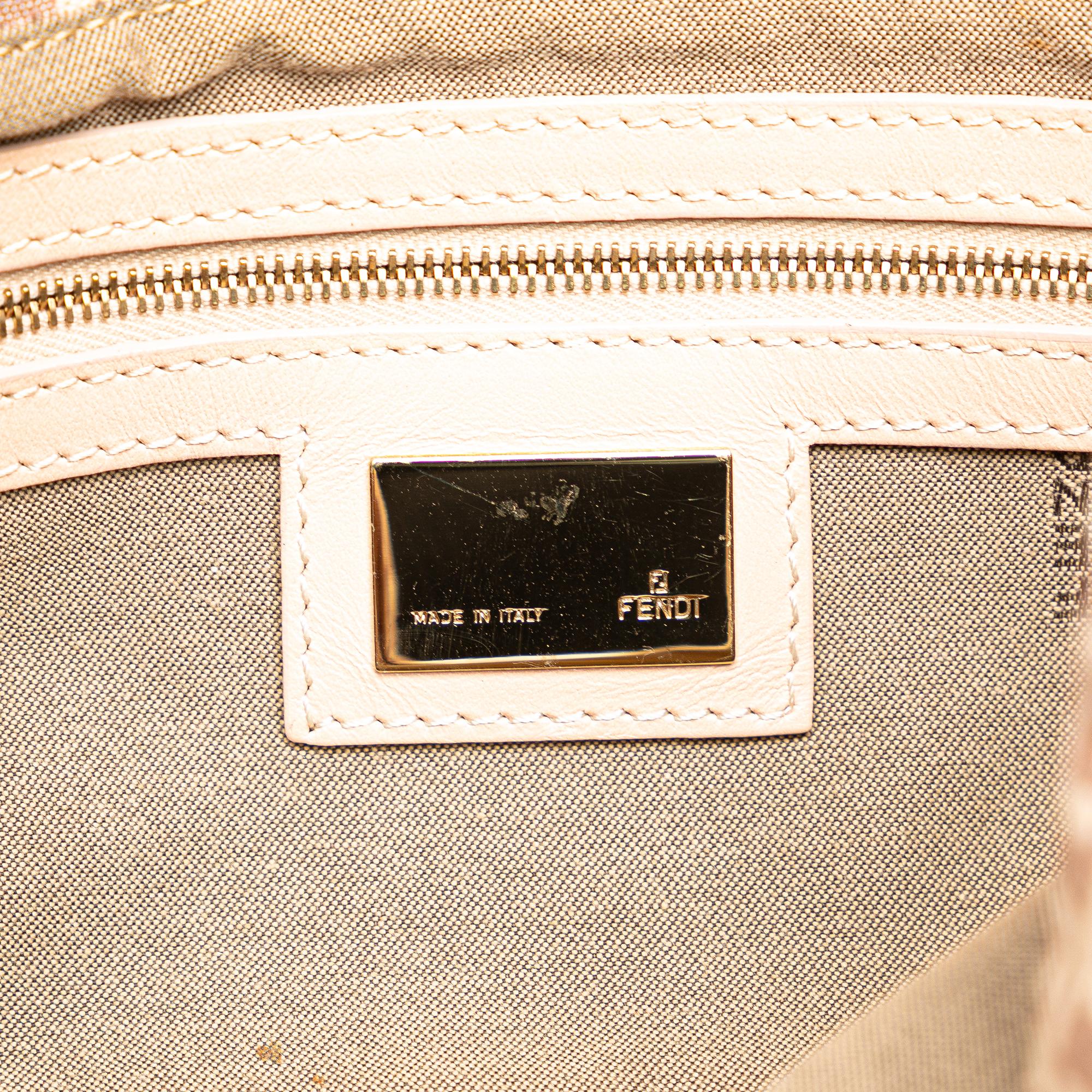 Fendi Zucchino Canvas Double Flap Shoulder Bag (SHG-W6URSq)
