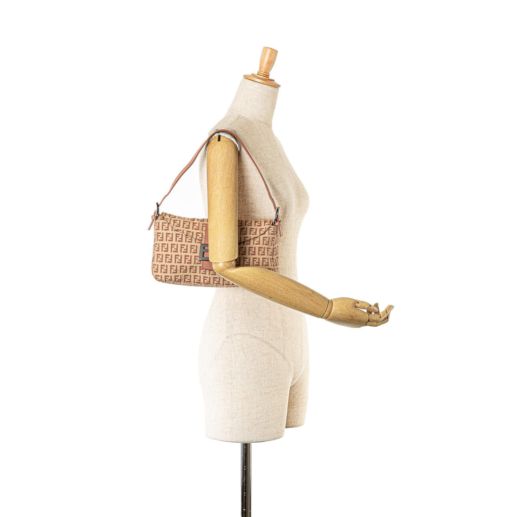 Fendi Zucchino Canvas Double Flap Shoulder Bag (SHG-LWyCwh)