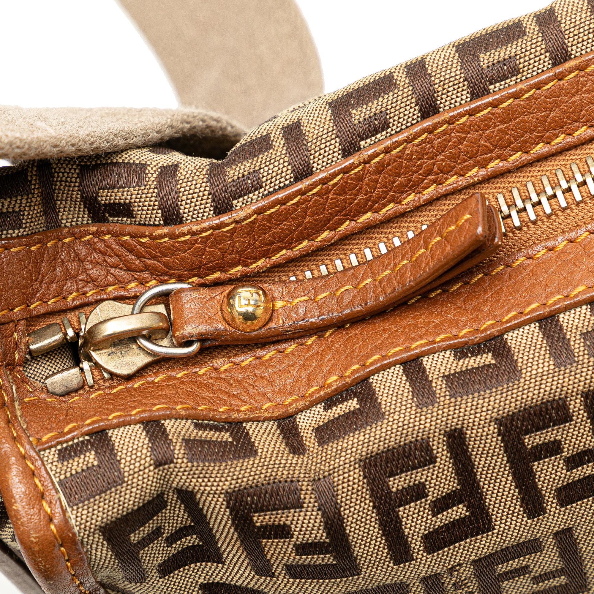 Fendi Zucchino Canvas F Charm Crossbody (SHG-7YMEk2)