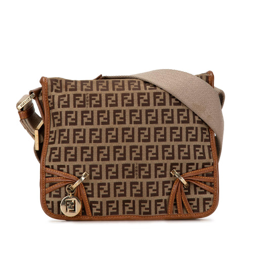 Fendi Zucchino Canvas F Charm Crossbody (SHG-7YMEk2)