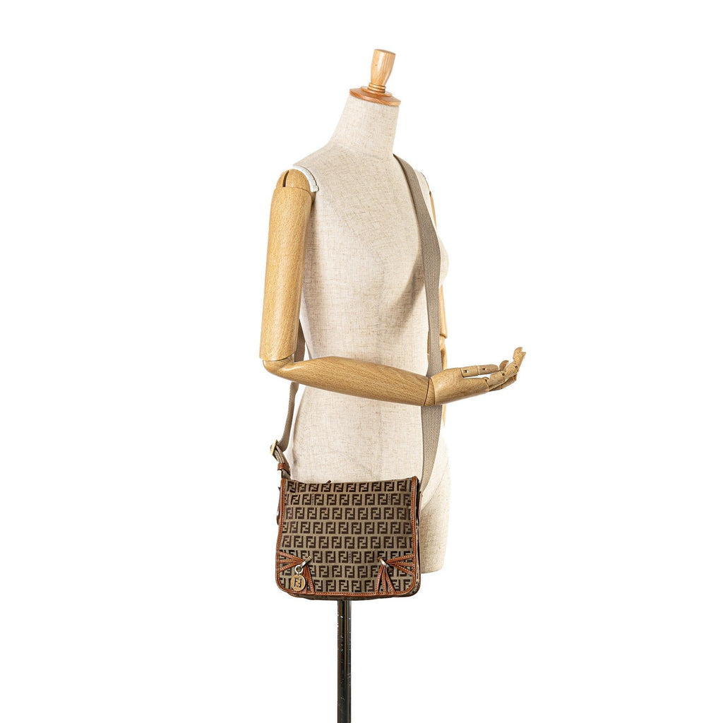 Fendi Zucchino Canvas F Charm Crossbody (SHG-7YMEk2)