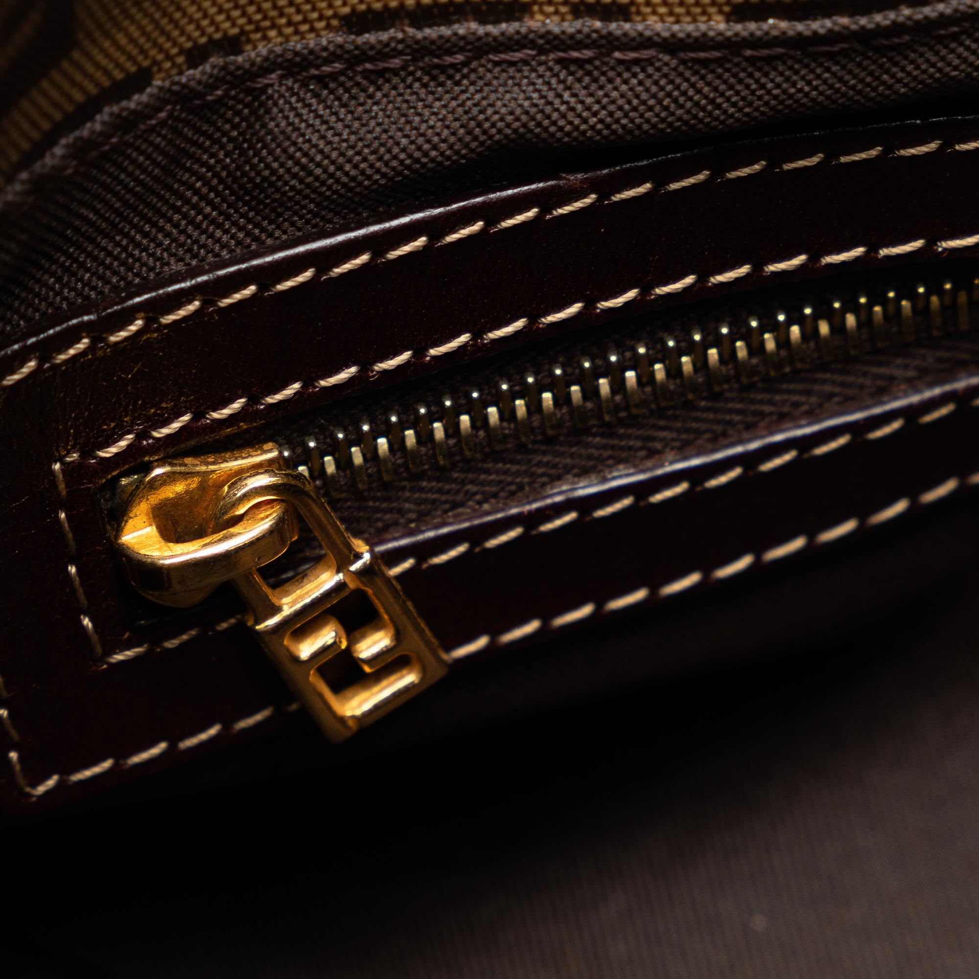 Fendi Zucchino Crystal Double Flap Shoulder Bag (SHG-wzAbEZ)