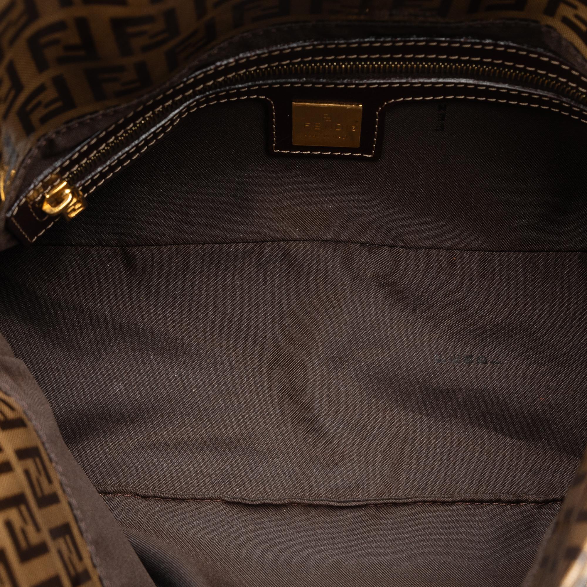 Fendi Zucchino Crystal Double Flap Shoulder Bag (SHG-wzAbEZ)