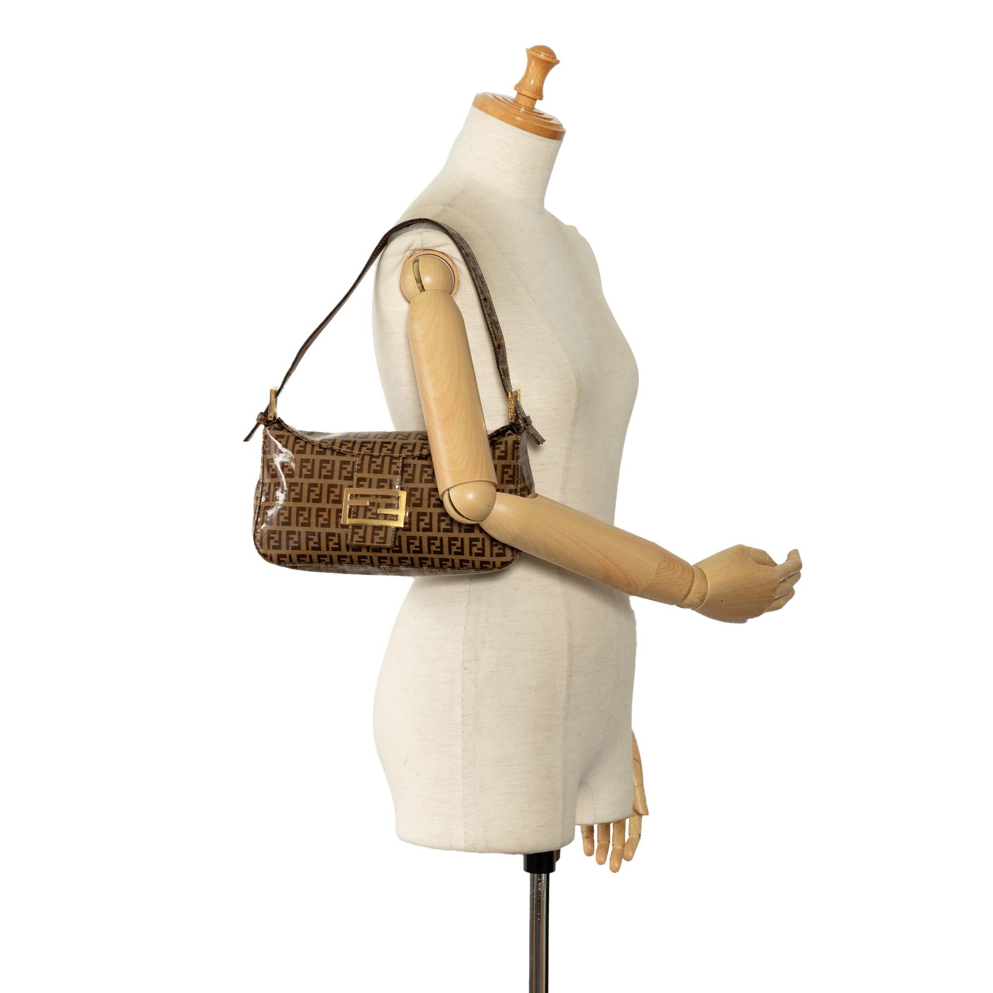 Fendi Zucchino Crystal Double Flap Shoulder Bag (SHG-wzAbEZ)