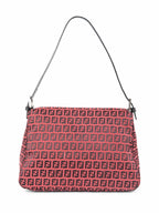 Fendi Zucchino Logo Mama Forever Flap Bag Red Black Silver
