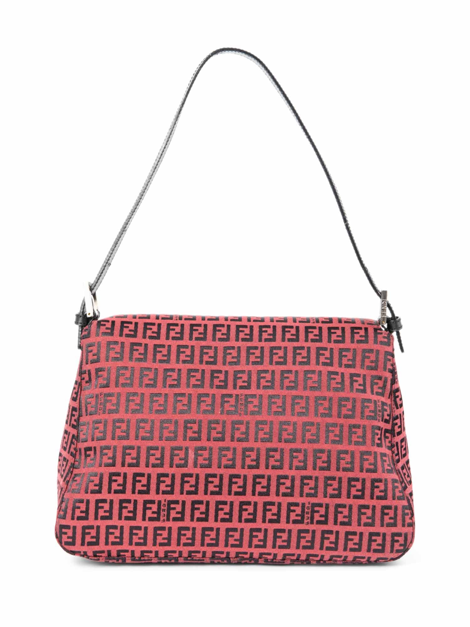 Fendi Zucchino Logo Mama Forever Flap Bag Red Black Silver