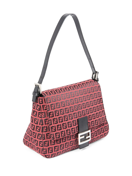 Fendi Zucchino Logo Mama Forever Flap Bag Red Black Silver