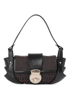 Fendi Zucchino Logo Push Lock Compilation Shoulder Bag Black Silver