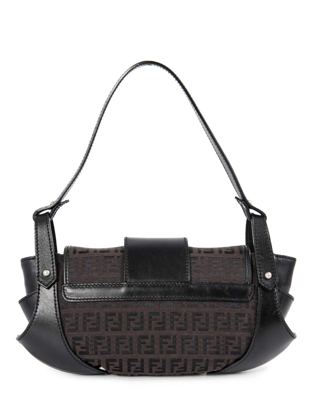 Fendi Zucchino Logo Push Lock Compilation Shoulder Bag Black Silver
