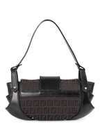 Fendi Zucchino Logo Push Lock Compilation Shoulder Bag Black Silver