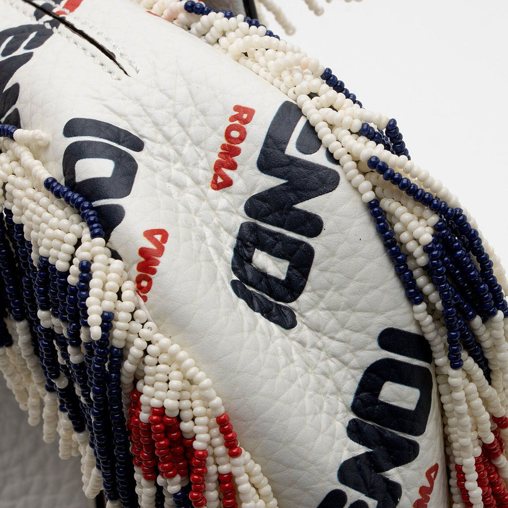 Fendi x Fila Calfskin Mania Beaded Fringe Baguette Shoulder Bag (SHF-OjJL4V)