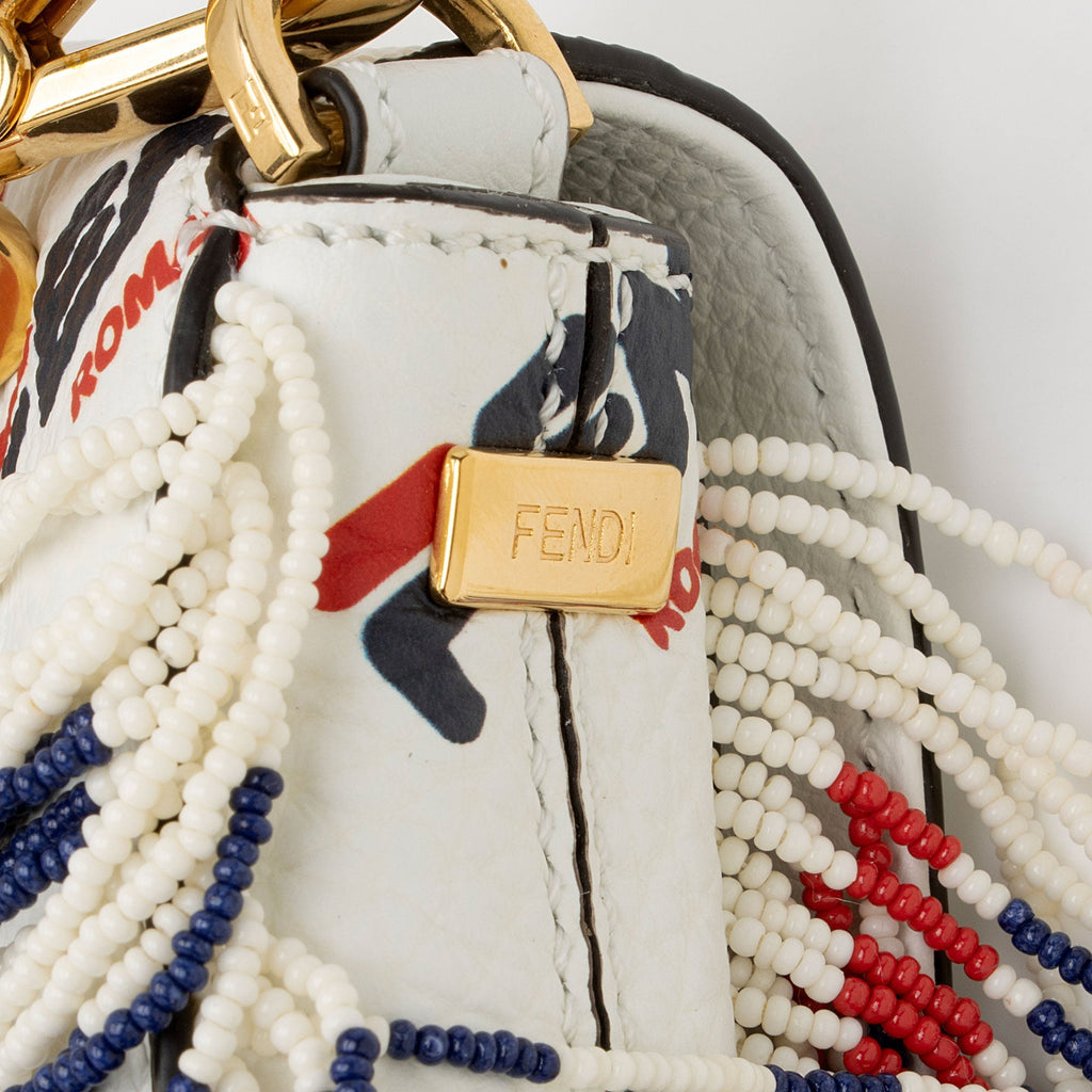 Fendi x Fila Calfskin Mania Beaded Fringe Baguette Shoulder Bag (SHF-OjJL4V)