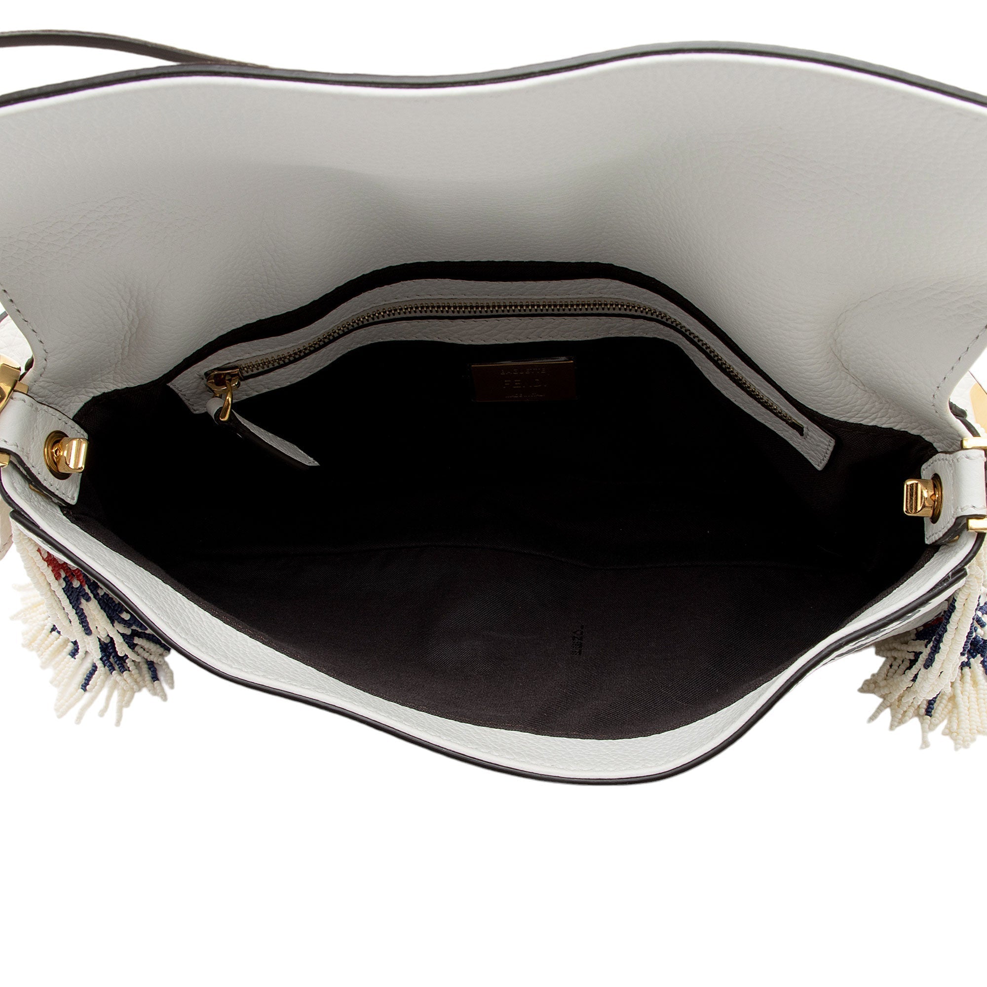 Fendi x Fila Calfskin Mania Beaded Fringe Baguette Shoulder Bag (SHF-OjJL4V)