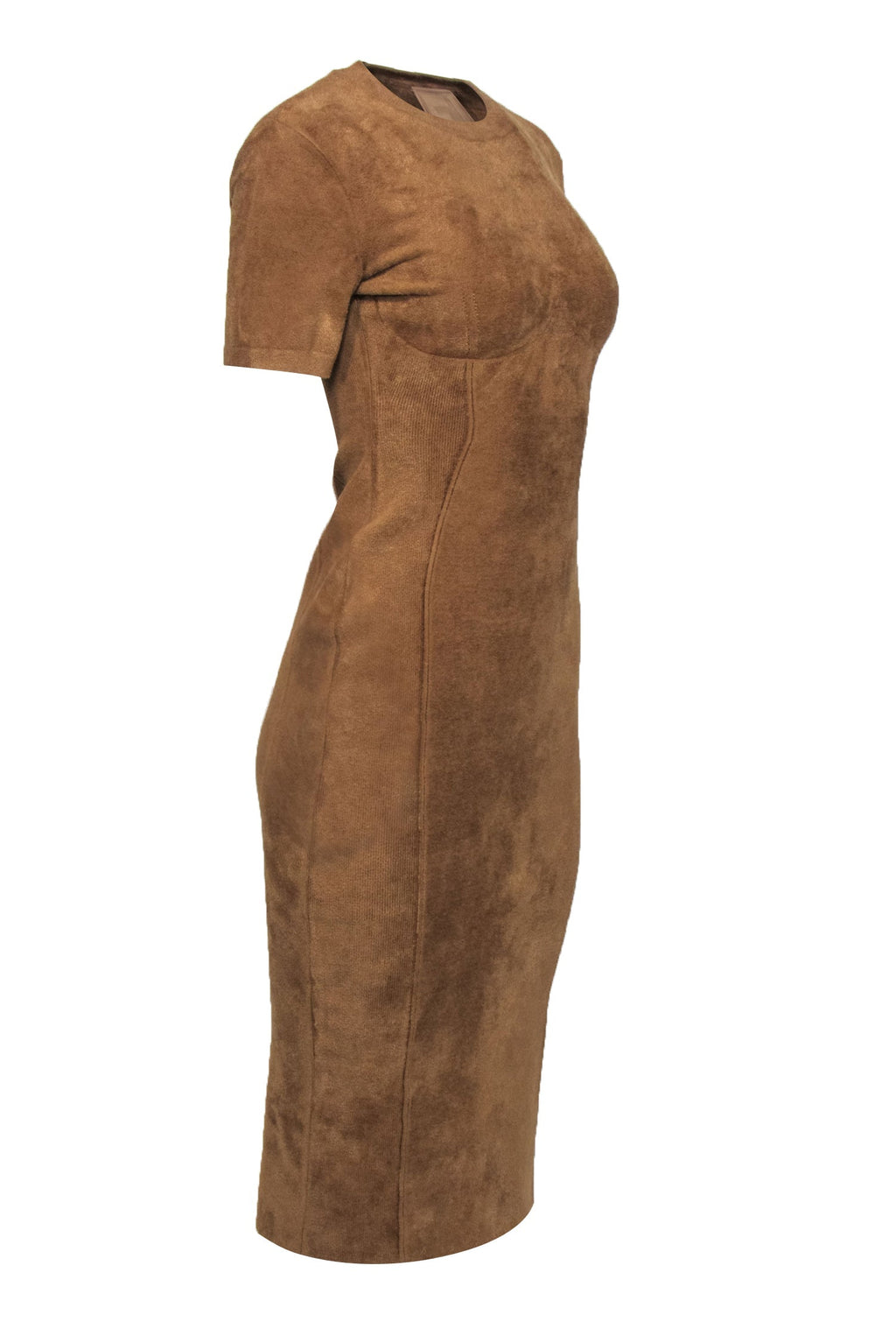 Fendi x Skims - Tan Velour Short Sleeve Bodycon Midi Dress Sz 6