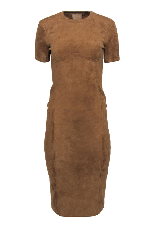 Fendi x Skims - Tan Velour Short Sleeve Bodycon Midi Dress Sz 6