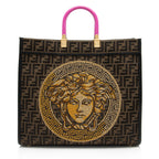 Fendi x Versace Zucca Medusa Crystal Sunshine Large Shopper Tote (SHF-Au7XmN)