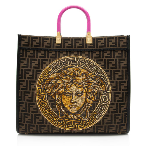 Fendi x Versace Zucca Medusa Crystal Sunshine Large Shopper Tote (SHF-Au7XmN)