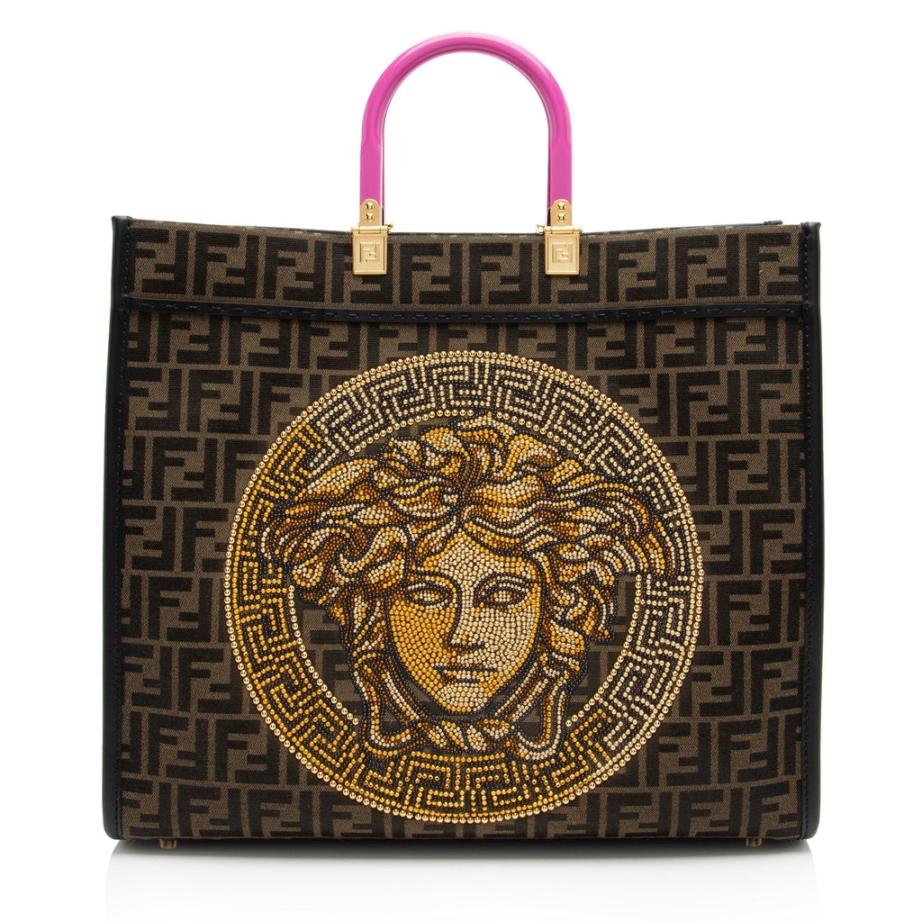 Fendi x Versace Zucca Medusa Crystal Sunshine Large Shopper Tote (SHF-Au7XmN)