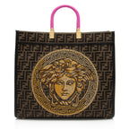 Fendi x Versace Zucca Medusa Crystal Sunshine Large Shopper Tote (SHF-Au7XmN)