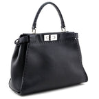 Fendi Black Cuoio Romano Selleria Medium Peekaboo Iconic Satchel