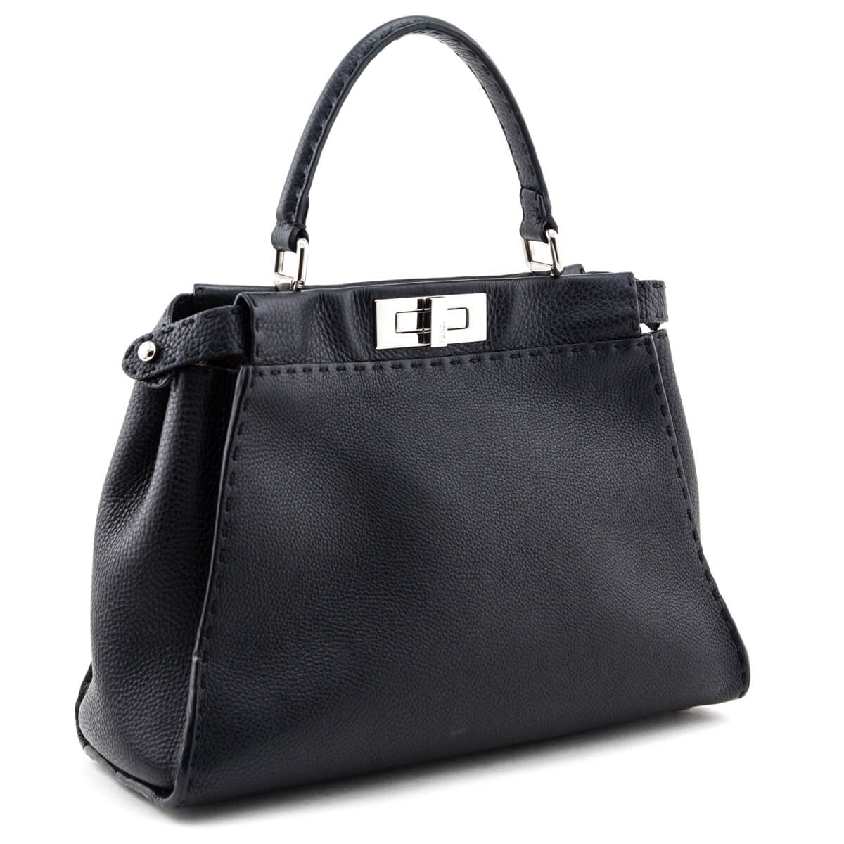 Fendi Black Cuoio Romano Selleria Medium Peekaboo Iconic Satchel