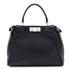Fendi Black Cuoio Romano Selleria Medium Peekaboo Iconic Satchel