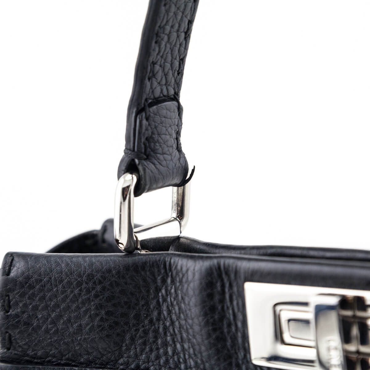 Fendi Black Cuoio Romano Selleria Medium Peekaboo Iconic Satchel