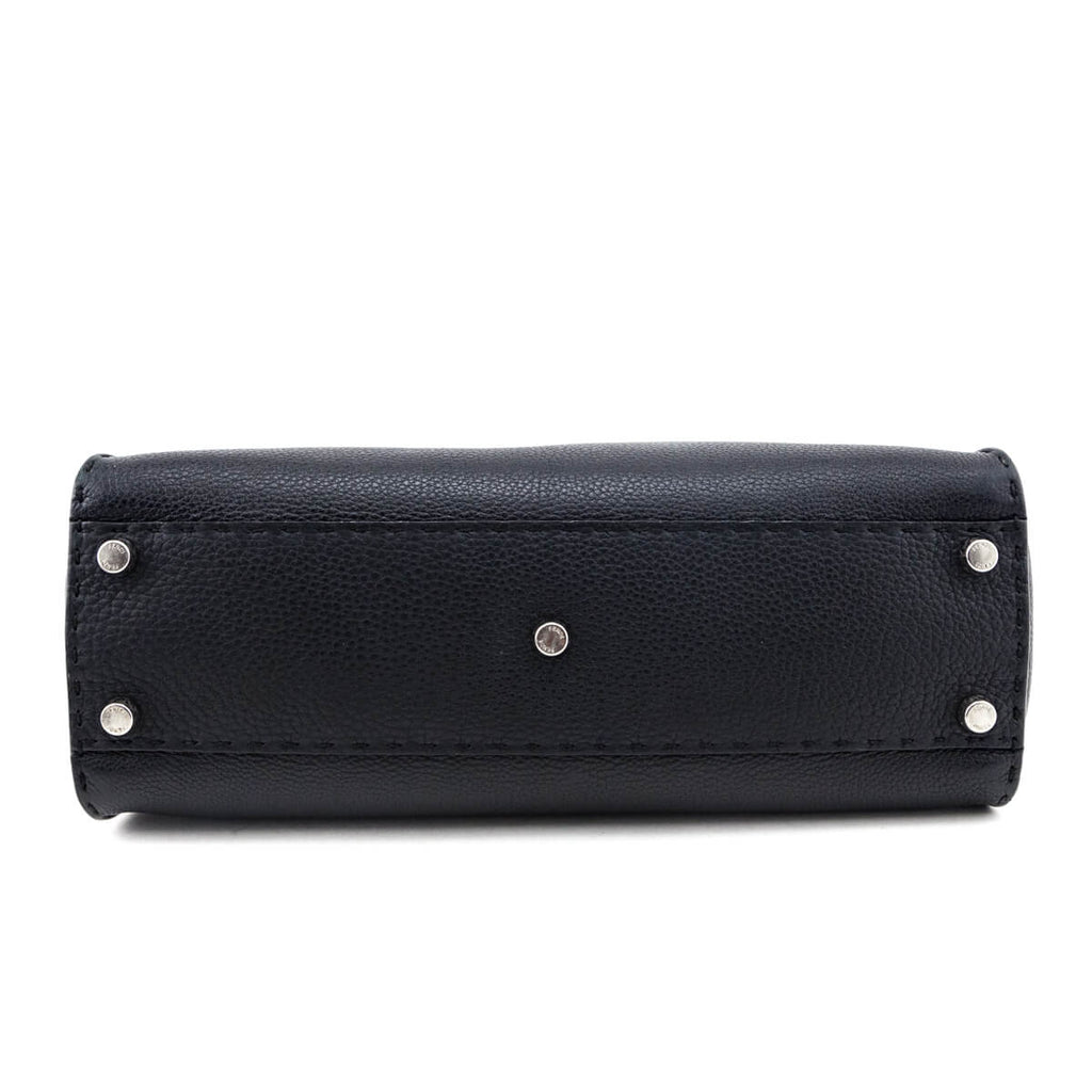 Fendi Black Cuoio Romano Selleria Medium Peekaboo Iconic Satchel