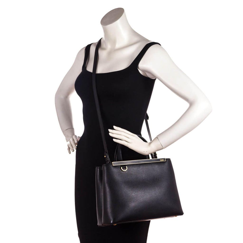 Fendi Black Vitello Dolce Petite 2Jours Tote