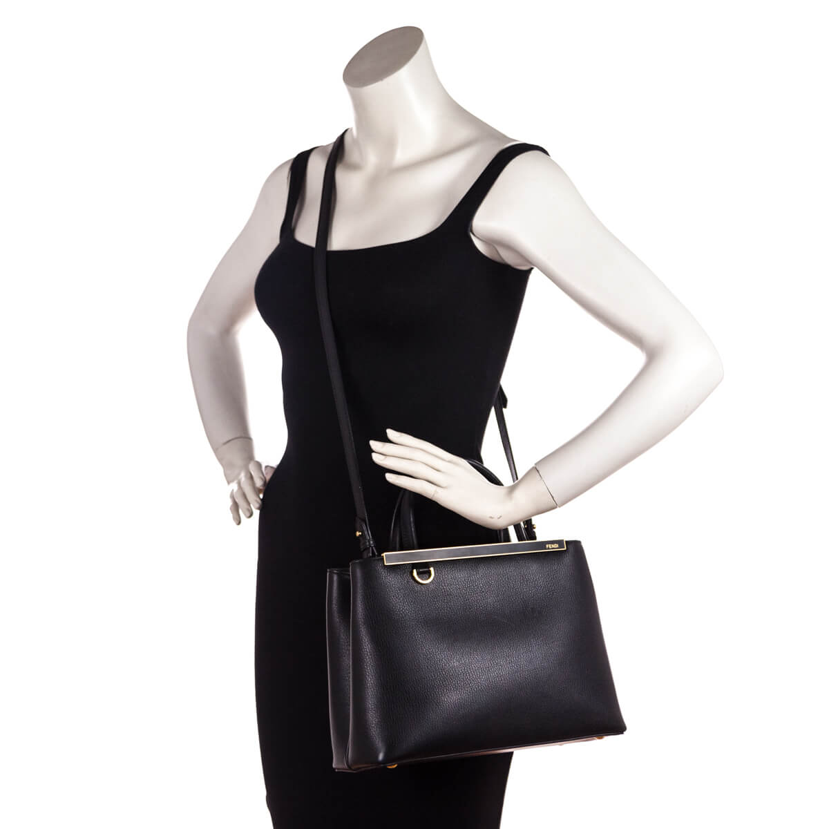 Fendi Black Vitello Dolce Petite 2Jours Tote