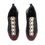 Fendi Black & Burgundy Mesh Pearl Technical Slip On Sneakers Size US 11 | EU 41