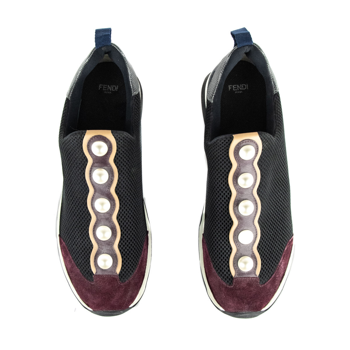 Fendi Black & Burgundy Mesh Pearl Technical Slip On Sneakers Size US 11 | EU 41