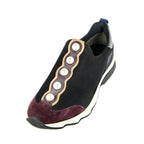 Fendi Black & Burgundy Mesh Pearl Technical Slip On Sneakers Size US 11 | EU 41