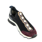 Fendi Black & Burgundy Mesh Pearl Technical Slip On Sneakers Size US 11 | EU 41