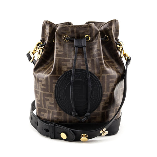 Fendi Black & Glazed Fabric FF 1974 Stamp Patch Small Mon Tresor Bucket Bag