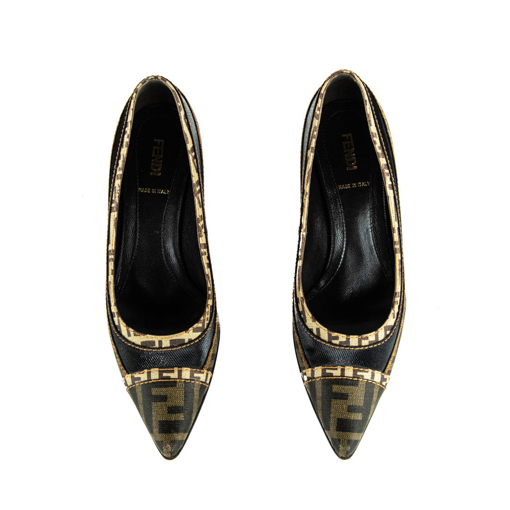 Fendi Brown Zucca & Mesh Pumps Size US 7 | EU 37