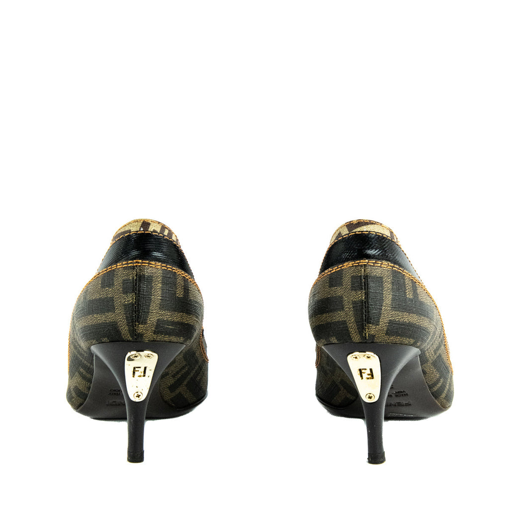 Fendi Brown Zucca & Mesh Pumps Size US 7 | EU 37