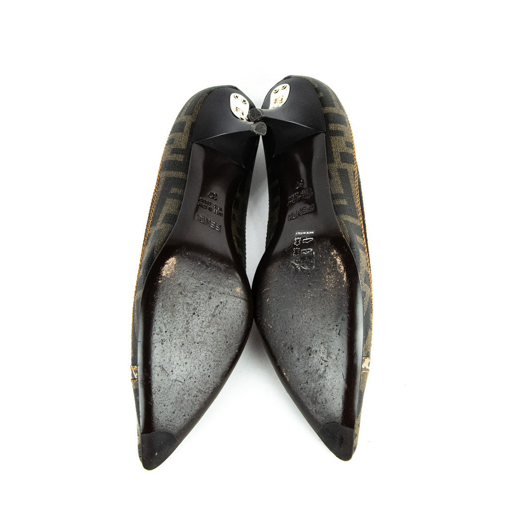 Fendi Brown Zucca & Mesh Pumps Size US 7 | EU 37