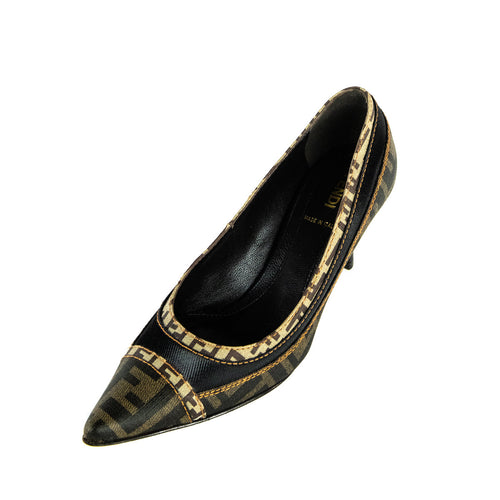 Fendi Brown Zucca & Mesh Pumps Size US 7 | EU 37