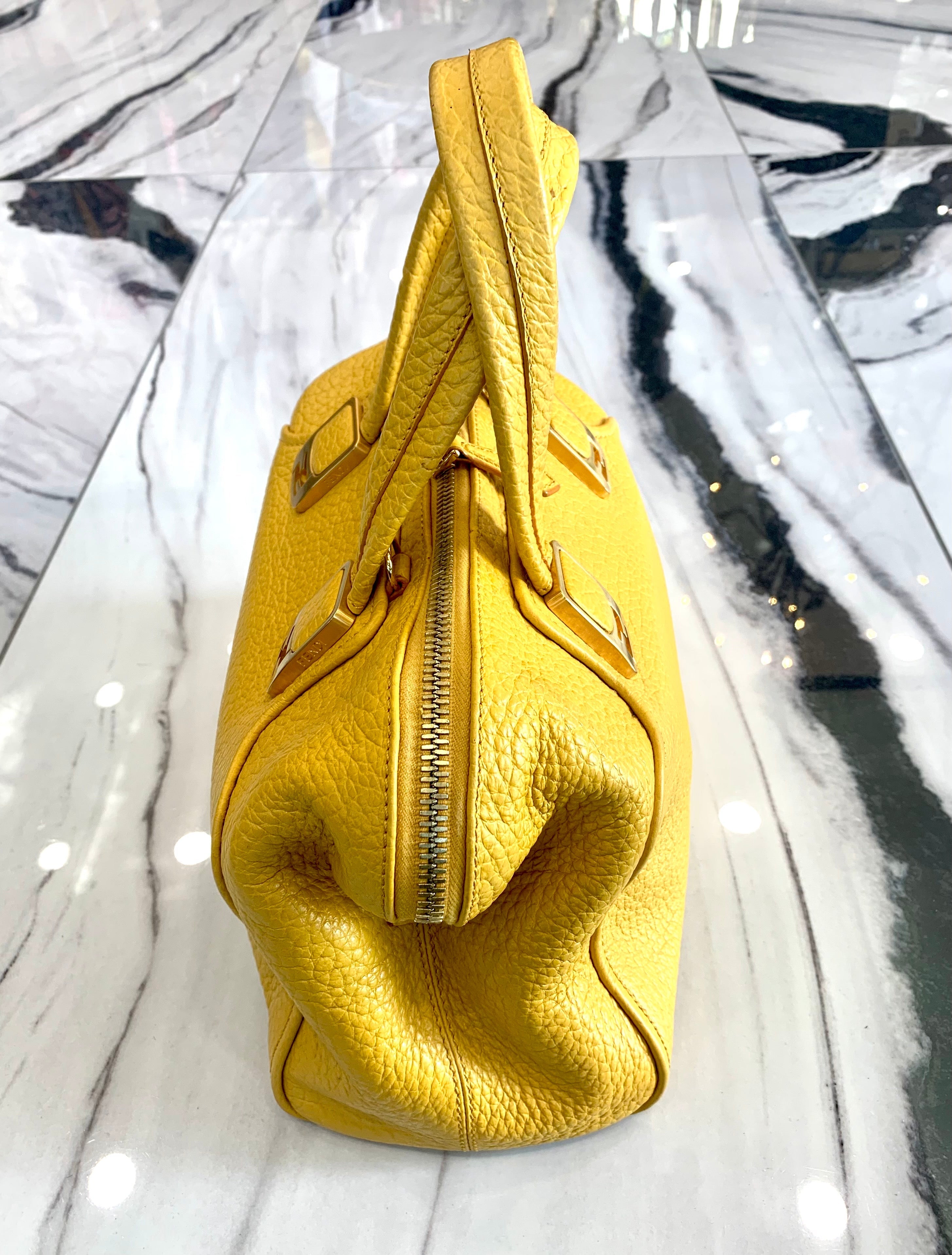 FENDI YELLOW PEBBLED CHAMELEON SATCHEL