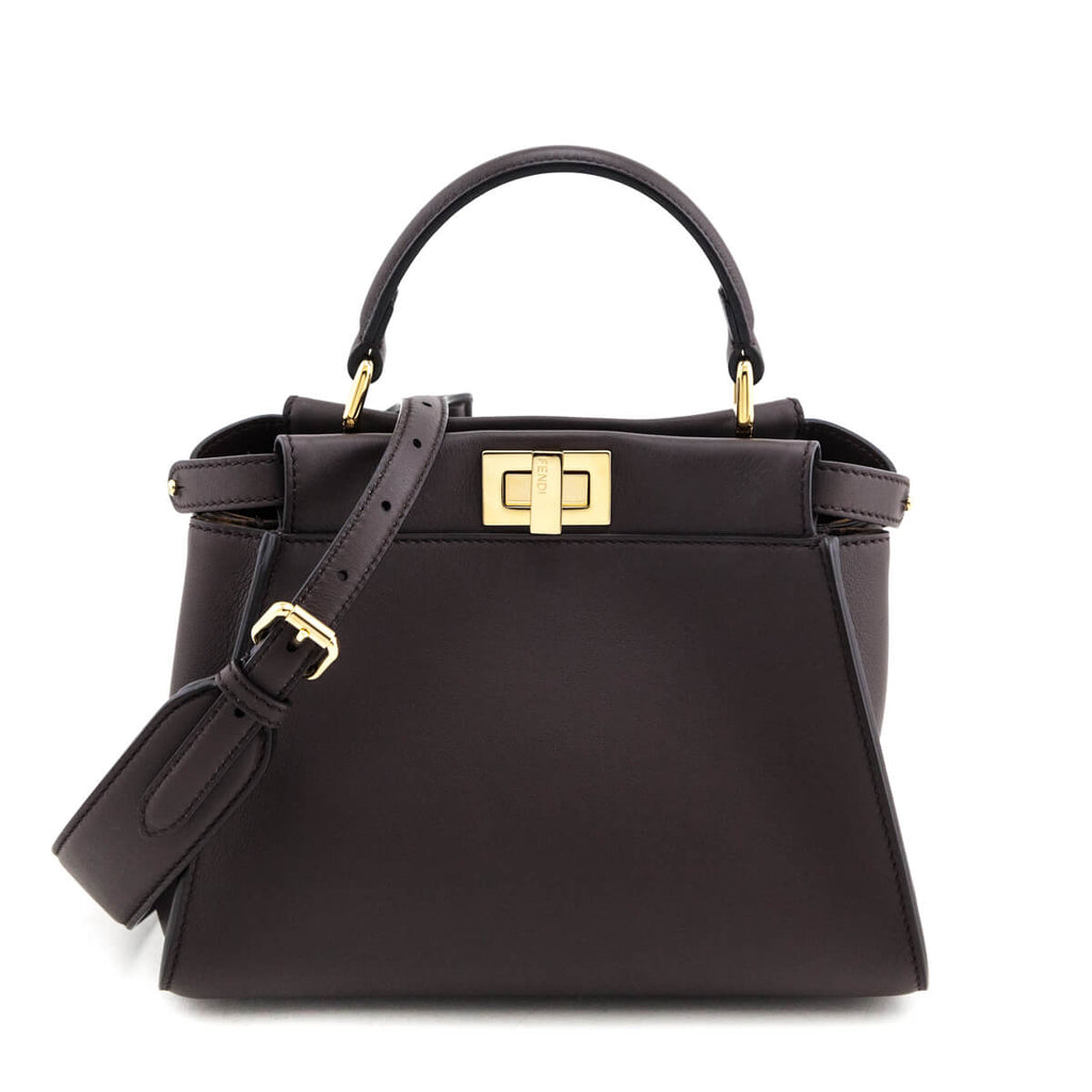 Fendi Chocolate Vitello Seta Mini Iconic Peekaboo Bag