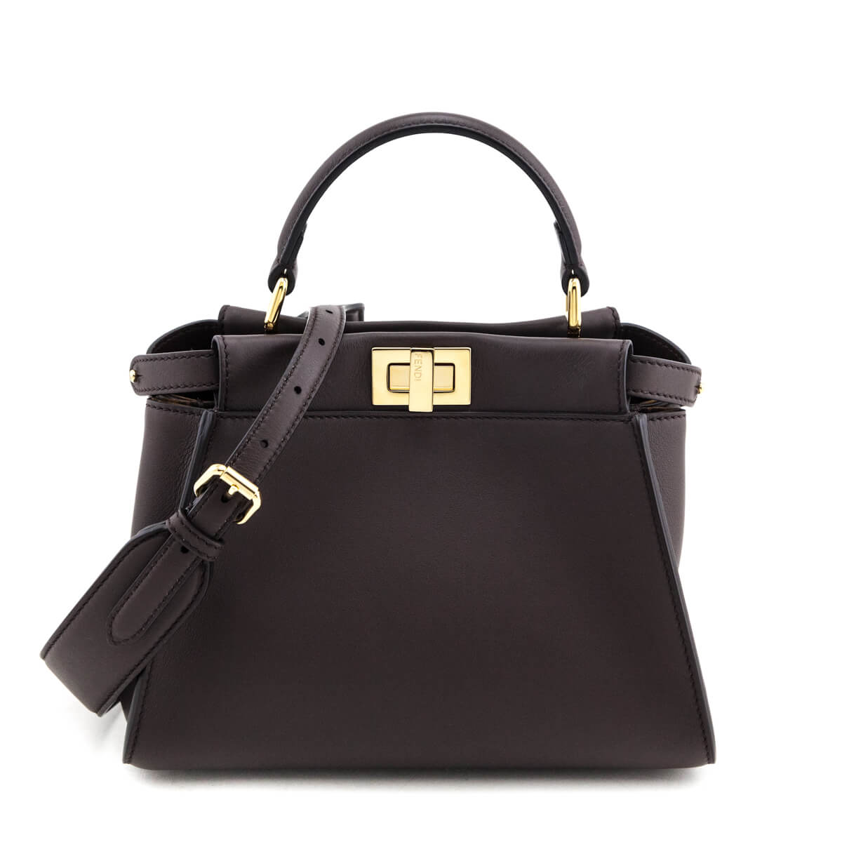 Fendi Chocolate Vitello Seta Mini Iconic Peekaboo Bag