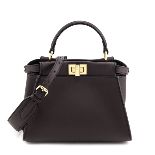 Fendi Chocolate Vitello Seta Mini Iconic Peekaboo Bag