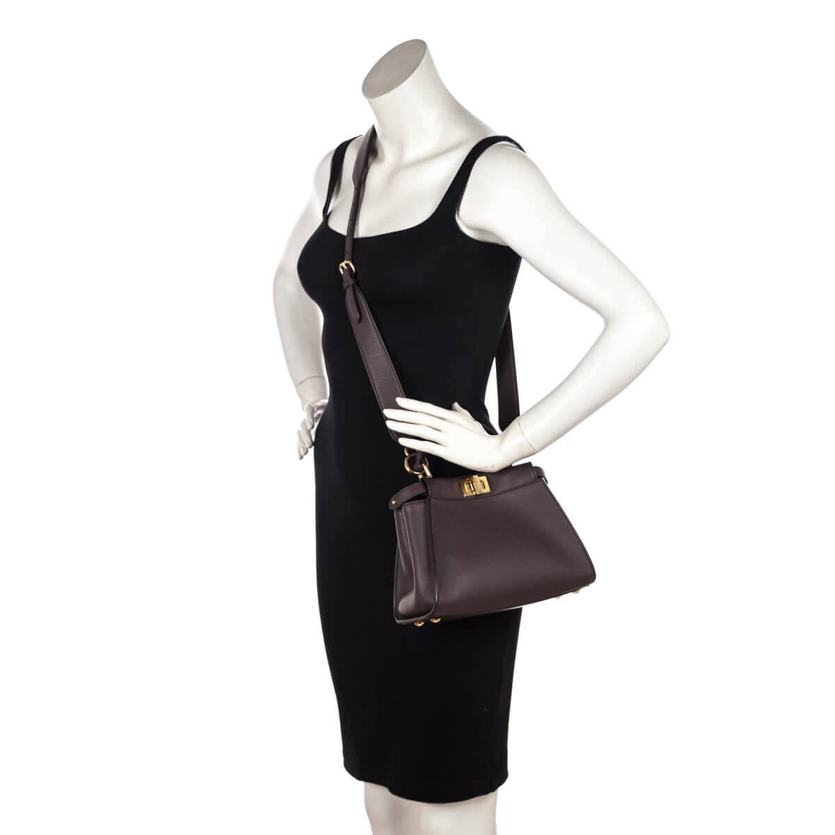 Fendi Chocolate Vitello Seta Mini Iconic Peekaboo Bag