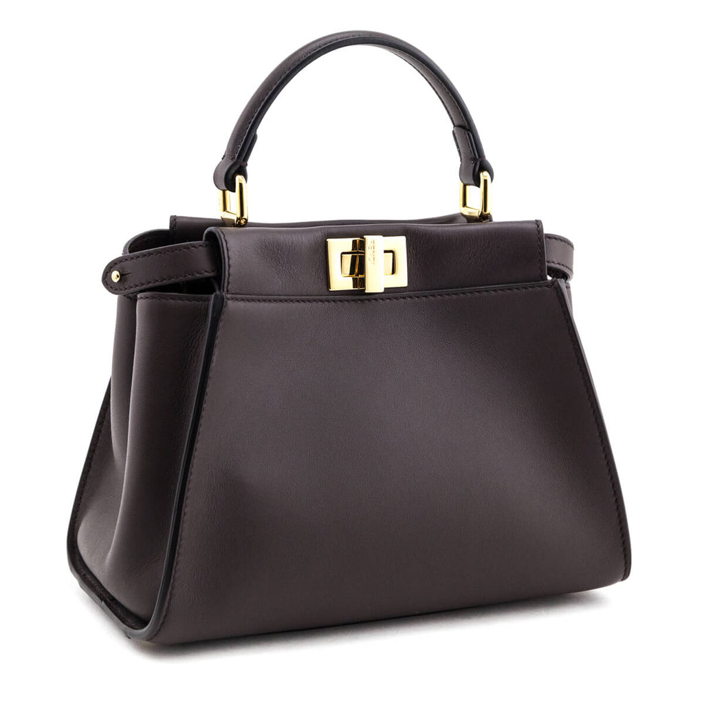 Fendi Chocolate Vitello Seta Mini Iconic Peekaboo Bag
