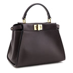 Fendi Chocolate Vitello Seta Mini Iconic Peekaboo Bag