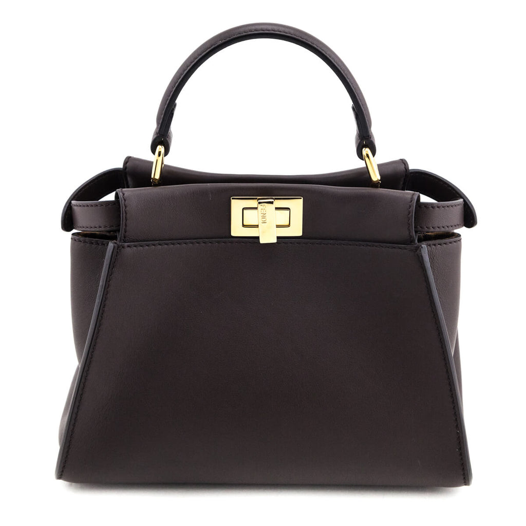 Fendi Chocolate Vitello Seta Mini Iconic Peekaboo Bag